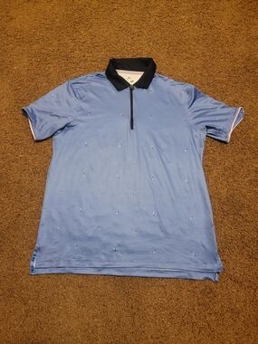 Men's Light Blue Short-Sleeve Polo with Navy Contrast Collar Sz S